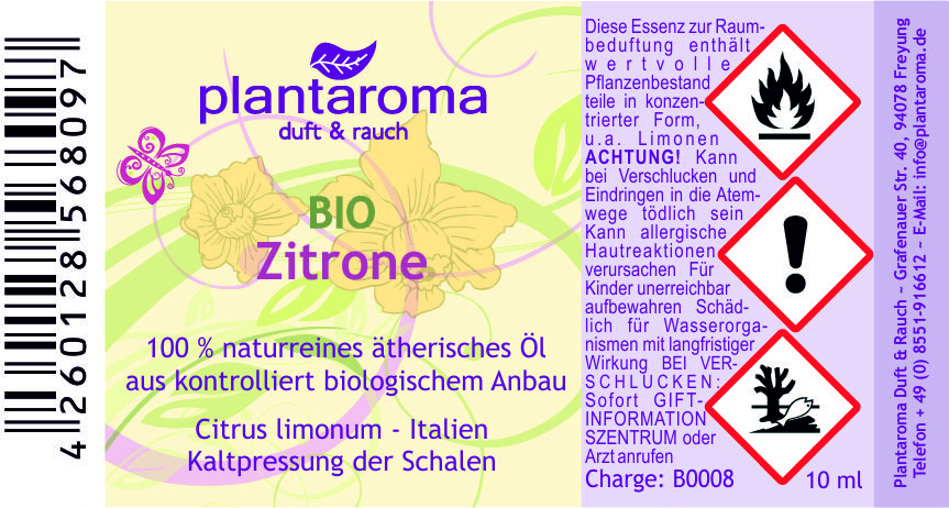 Zitrone BIO, 100 % naturreines ätherisches Öl
