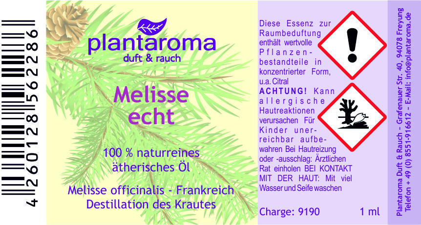 Melisse echt, 100 % naturreines ätherisches Öl