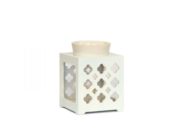 Duftlampe Marroc, Holz-Keramik, weiß